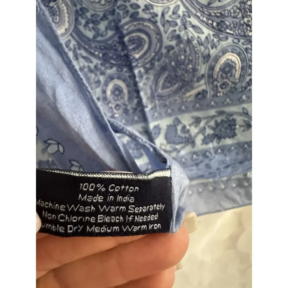 ANNE TAYLOR Scarf Sarong Pashima Blue White Paisley Floral Oversized 100% Cotton